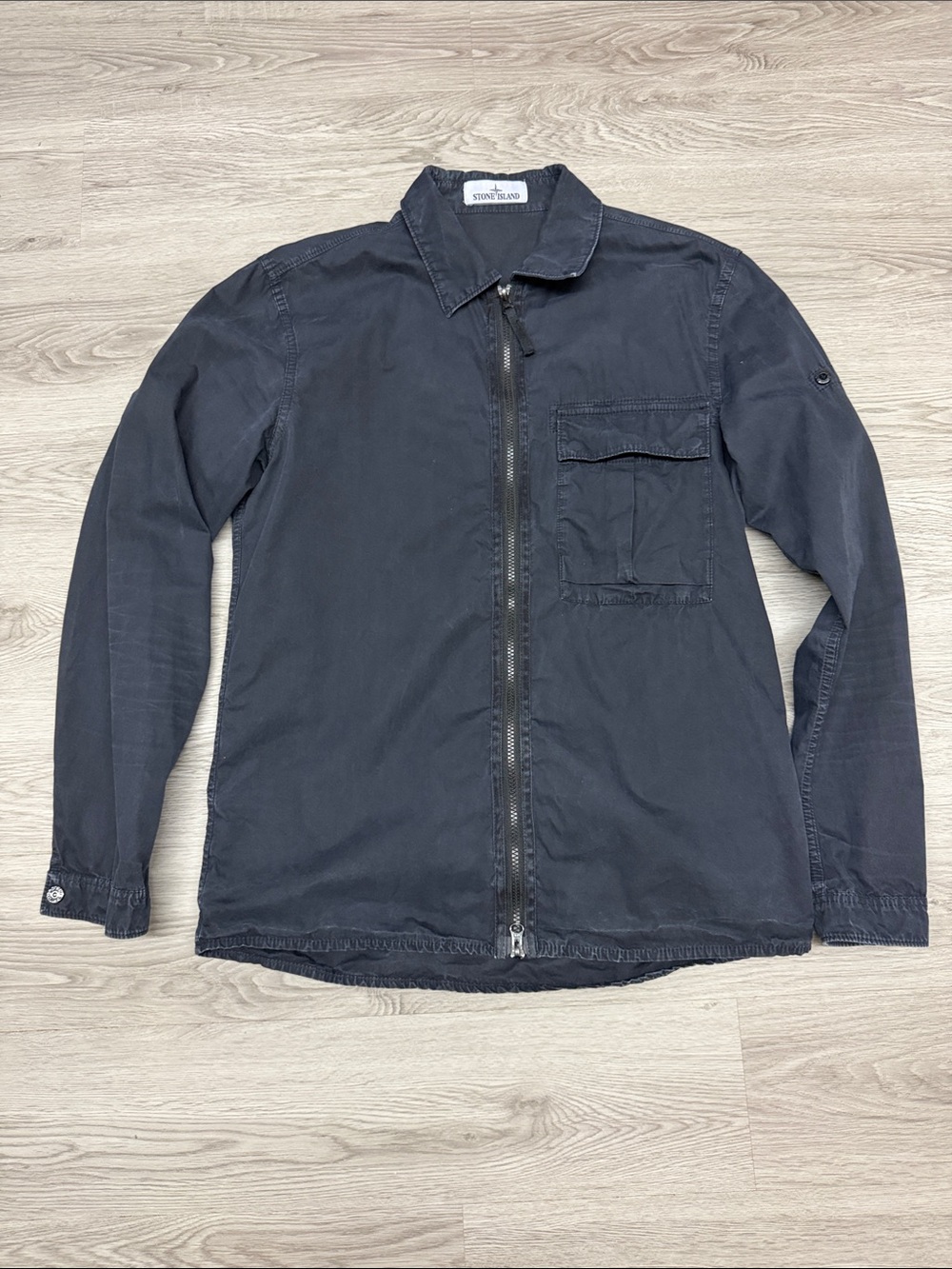 Stone Island Dark Navy Zip-Front Overshirt Jacket Vintage Rare Navy Blue Cotton